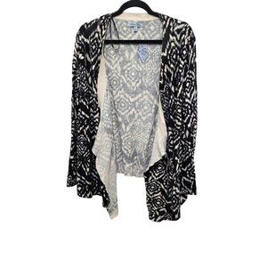 Olivia Sky Womens Black & White Open Front Cardigan Sweater XL 60% Cotton 40% Ra